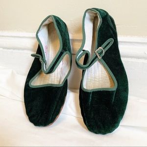 Urban Outfitters Dark Green Velvet Mary Jane Flats